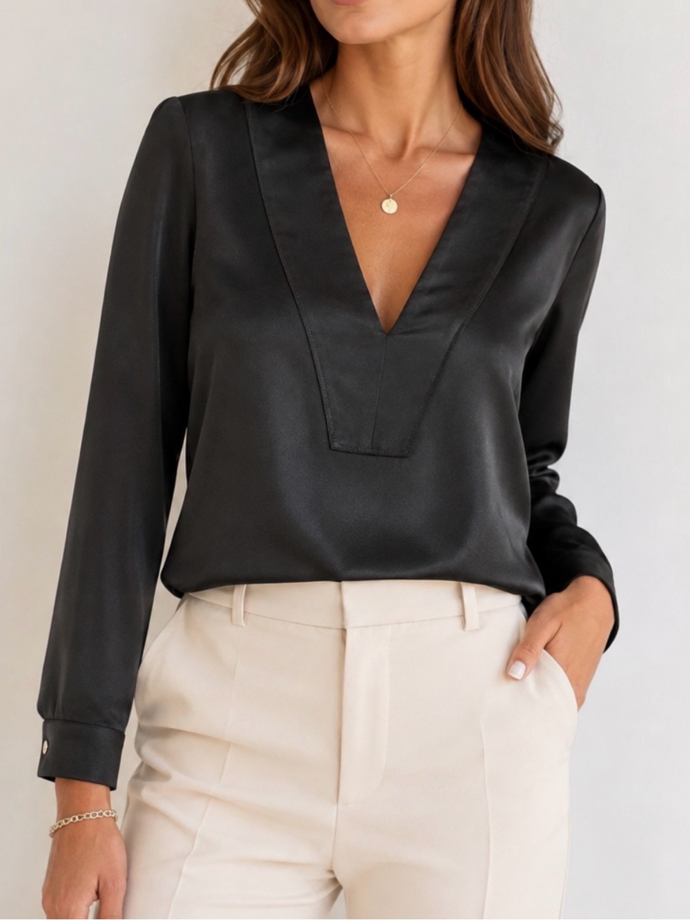 Derek Lam 10 Crosby Intermix Black Silk-Blend Blouse